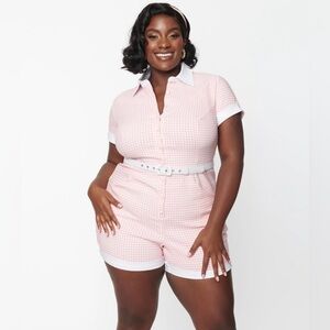 Brand new, Unique Vintage, pink gingham romper